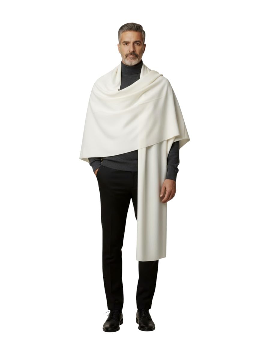 sprha Cream Wool Solid Men's Shawl KA-SWL-04-picture-25