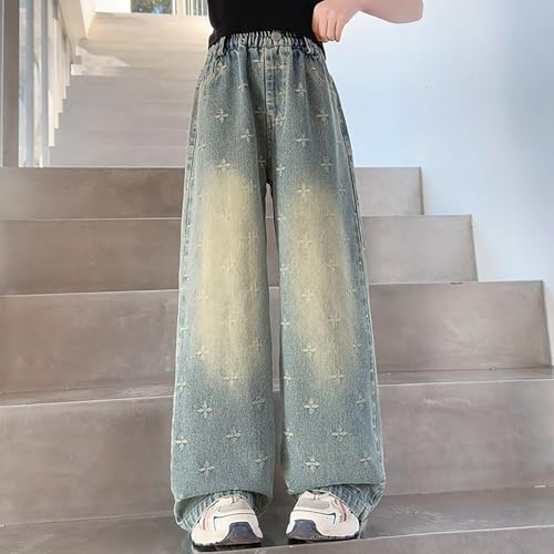 Girls Baggy Jeans Wide Leg Cute Pattern Denim Pants Y2K Teens Elastic Waist Casual Loose Trousers with Pockets2