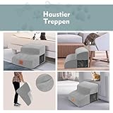 Myiosus Hundetreppe 2 Stufen, Tragbar Haustiertreppe aus Hochdichtem Schwamm für Kleine Hunde, wasserdichte Hunderampe mit Abnehmbare Stoffbezug, rutschfeste Hunde Treppe für Sofa Bett, Grau