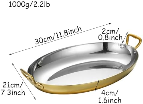 Polished Stainless Steel Oval Paella Pan - Nonstick Seafood Cooking Pot with Dual Handles for Home Kitchen - Perfect for Authentic Spanish Paella & Seafood Dishes