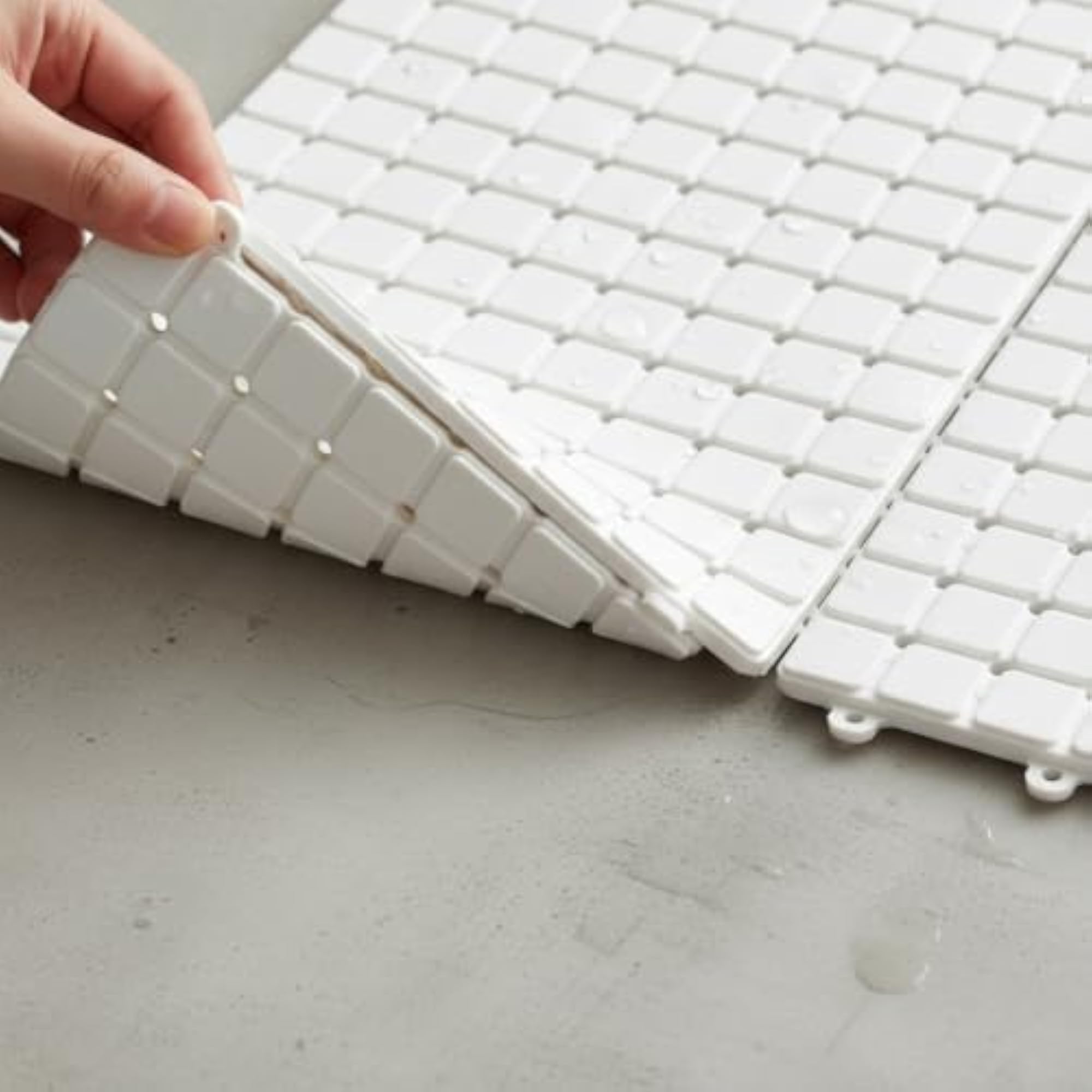 TPE Non-Slip Interlocking Shower Mat, Elegant Blue Design