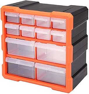 Bond Hardware 12 Drawer Organiser for DIY Tool Bits Plastic Storage Units - Workshop Screws and Small Parts Cabinet or Office Stationary Craft Box Black/Orange