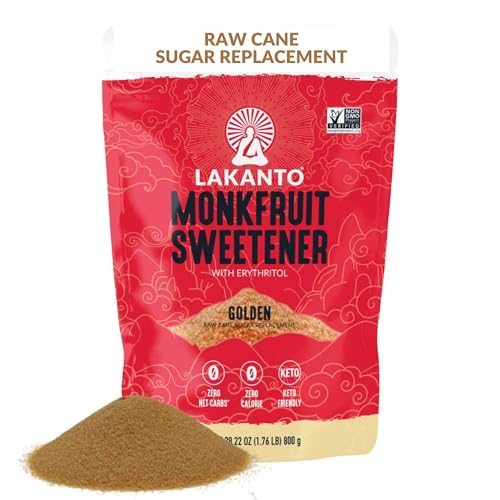 Lakanto Golden Monk Fruit Sweetener With Erythritol, Raw Cane Sugar Substitute From Monk Fruit Extract, Raw Sugar Replacement for Baking, Coffee & Tea, Gluten Free, Low Carb, Non GMO, Keto, 1.76 lb