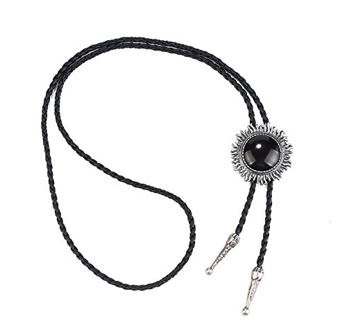 Image of Western Black Bolo Tie for Men and Women,Native American Leather Bolo Tie String