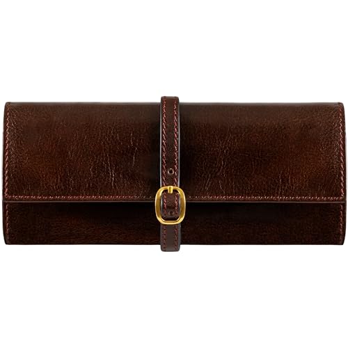 Image of Time Resistance Leather Jewelry Roll - Full Grain Leather Travel Jewelry Case - Jewellery Organizer Made in Italy (Brown)