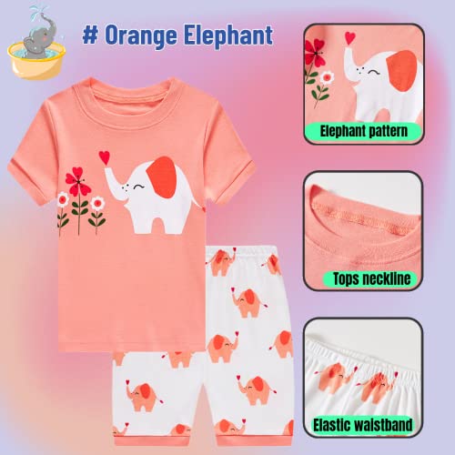 Baby Girl Pajamas Elephant Print Kids Summer Short Sets PJs Cotton Toddler Girls Summer Outfits Sleepwear 2T