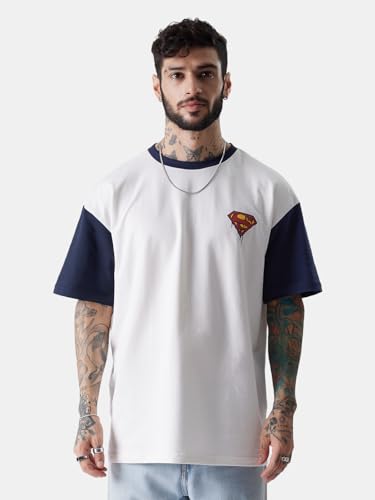 Image of The Souled Store Official Superman: The Man of Steel Men and Boys Oversized fit Graphic Printed Half Sleeve Cotton Multicolored Men Oversized T-Shirts