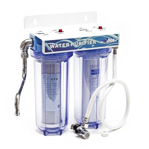 Naturewater NW-PR102 2 Stufen Wasserfilter Doppelfilter, 5 µ, 26,16 mm (3/4), Ø62 mm PP Kartusche, Filter Wandhalterung, Filterschlüssel, Sedimentfilter Aktivkohleblock