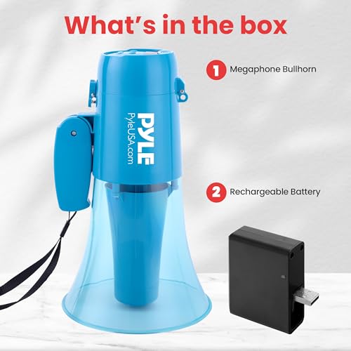 Pyle 30W Portable Megaphone Speaker, 1200-Yard Range, Lightweight Bullhorn with Siren, Rechargeable Battery, Handheld Mic, Adjustable Volume Control, Durable for Indoor/Outdoor Use, Transparent Blue - Thumbnail 7