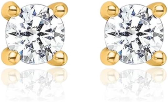 IceCarats 10K Solid Yellow Gold 0.46 carat Diamond Medium Stud Earrings 5mm Round Cut, Natural, Prong Set, Friction Back For Her For Him