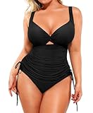 SHAPELLX One Piece Swimsuit Tummy Control Bathing Suit for Women Built-in Bra Swimdress with Sarong Wrap (Black X-Large)