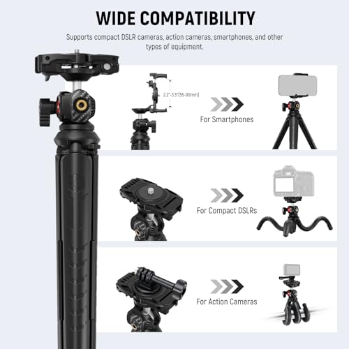 Image of NEEWER Tripod for iPhone with Remote, Mini Flexible Phone Tripod Stand | Vlog Selfie Stick, Phone Holder, Action Camera Adapter, Compatible with iPhone GoPro Insta360 Samsung Digital Camera, TP35