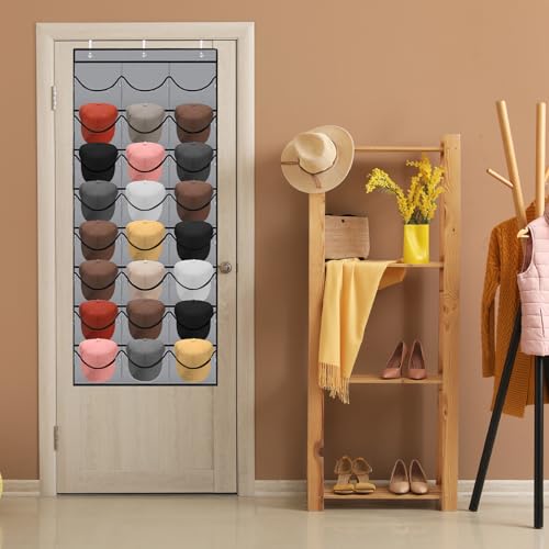 BiCINE Hat Rack for Baseball Caps, 24 Pocket Over The Door Hat Organizer Storage, Hat Holder for Door with 3 Hooks, Grey - 1 Pack by BiCINE - Image 7