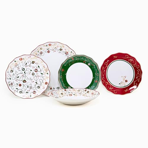 NAMAI - Servizio Piatti 6 Persone Natalizio, Porcellana Elegante, Resistenti e Adatti In Lavastoviglie e Microonde, Piatti Natalizi, Idea Regalo (Set Piatti 18 PZ)