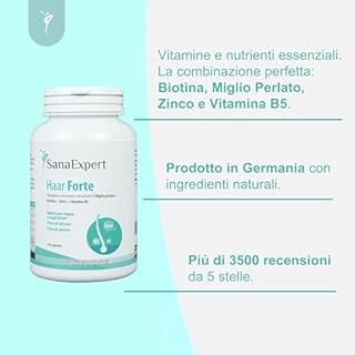 SanaExpert Haar Forte - Integratore per Capelli e Unghie - Con Biotina, Zinco, Miglio Perlato e Selenio - 120 Capsule Vegane - Prodotto in Germania