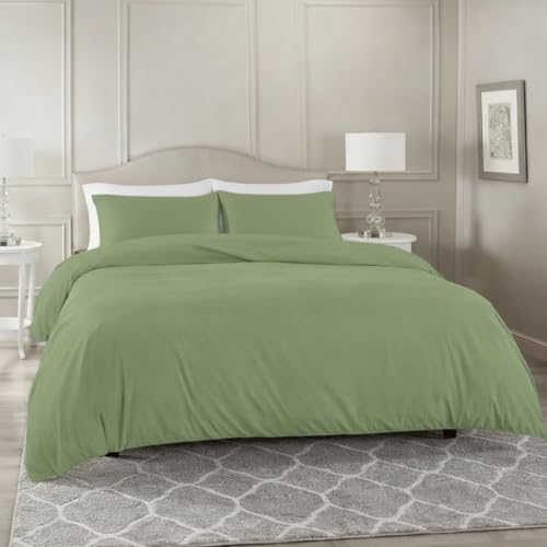 Image of Duvet Cover Set Double Size Bed (92x102 Inch) 1 Duvet Cover + 2 Pillow Covers with Zipper 400 TC Microfiber Luxurious Quilt, Comforter, Rajai, Dohar Blanket Cover (Sage)