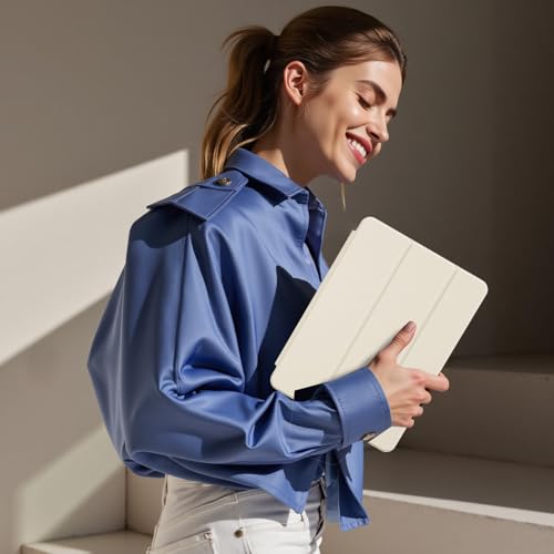Image of KenKe Case for iPad 11-Inch A16 11th Generation & iPad 10.9-Inch 10th Generation (2025 /2022), Convenient Magnetic Attachment Lightweight Cover with Two-Way Trifold Stand, Auto Sleep /Wake, Cream White