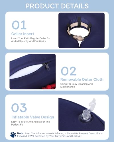 Image of MIDOG Inflatable Dog Cone, Soft Donut Recovery Collar, Bow Tie, Large+