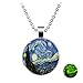Retro Starry Night Half Moon Noctilucent Pendant Necklace Van Gogh Art Handmade Jewelry-N1