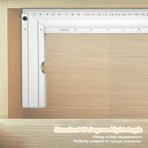 Xpieoyrm 300mm Anschlagwinkel mit Markierungsstift, Schlosserwinkel Metall Schreinerwinkel, Exakter Schreinerwinkel mit Messskala und Wasserwaage, für Präzise Arbeiten im Metallbau und Werkstatt