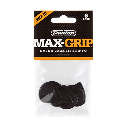 Dunlop 471P3S Max-Grip® Jazz III, preto'Stiffo', pacote com 6 jogadores