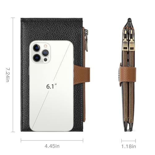 SENDEFN Thin Wallet Women Leather Bifold Credit Card Case Holder RFID Blocking 2 Zipper Pockets Purse2