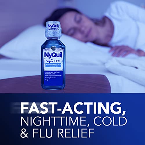 Vicks NyQuil Severe with VapoCOOL Nighttime Cough, Cold and Flu Relief Liquid, Berry, 12 Fl Oz