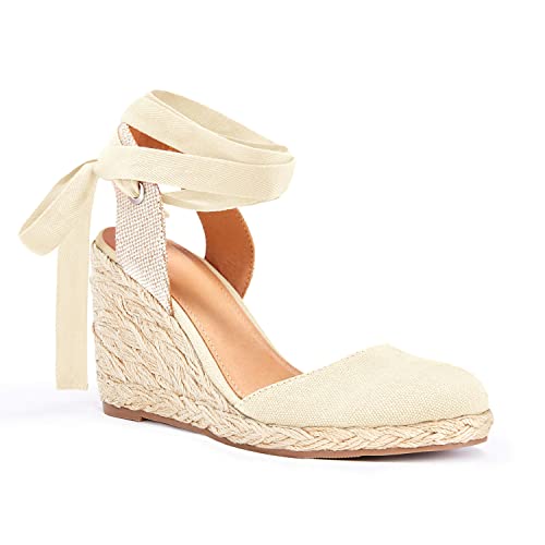 Image of Juliet Holy Womens Lace up Espadrilles Closed Toe Wedges Sandals Strappy Slingback Platform Heels