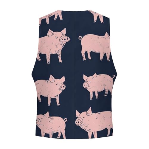 Cute Pigs Formal Suit Vest for Men with Pockets for Business Casual Dress Tuxedo Slim Fit4