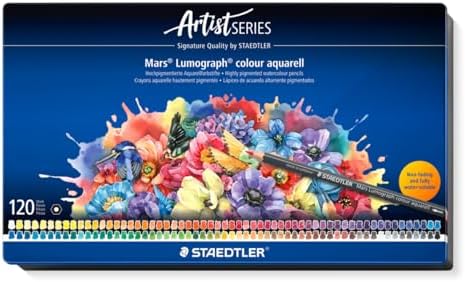 STAEDTLER Aquarellfarbstifte wasservermalbar – 120 hochwertige Künstler-Farbstifte im Metalletui – Sechskant-Design, 3,6 mm Mine, intensive Farben & lichtbeständig – ideal für Aqua
