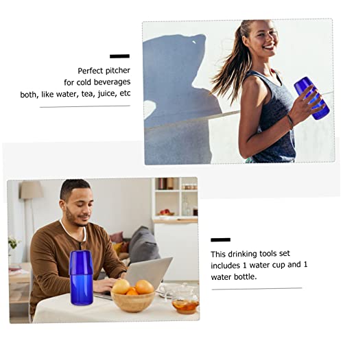 Set de vaso y jarra de vidrio 500 ml color azul miniatura 5