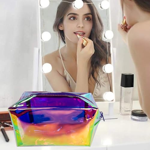 Purple Holographic PVC Cosmetic Toiletry Bag Laser Waterproof Toiletry Organizer Case for Home Office Christmas Gift (purple)4