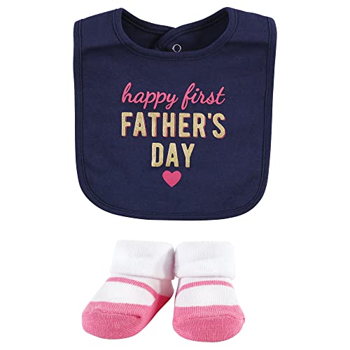 Image of Hudson Baby Unisex Baby Cotton Bib and Sock Set, Girl Mothers Fathers Day, One Size