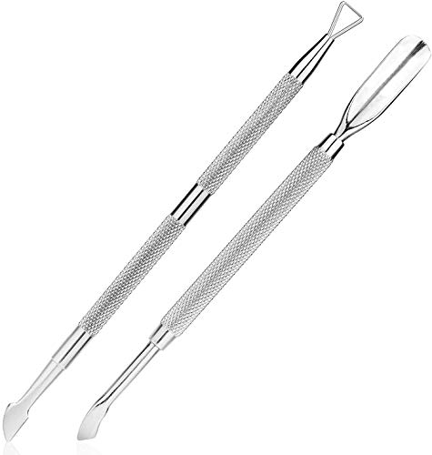 Lot de 2 repousse-cuticules et coupe-cuticules triangulaires en acier inoxydable de qualité professionnelle pour manucure et pédicure Cover