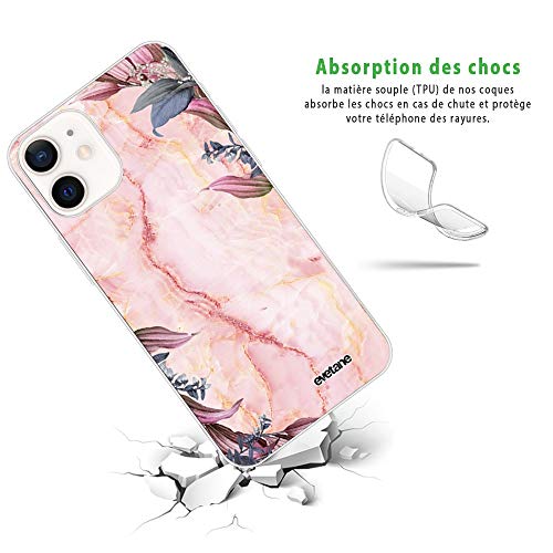 Evetane Case Compatible with iPhone 12 Mini Flexible Solid Silicone Ultra Resistant Thin Protection Case Transparent Marble Flowers Pattern Trendy - Image 3