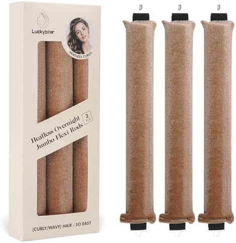 Overnight Heatless Hair Curler Blowout Rods Jumbo, Heatless Curls Satin Jumbo Flexi Rods to Sleep in,Soft Heatless Rod for All Hair Types,No Heat Overnight Sleeping Curls Styling Tools 3pcs Khaki