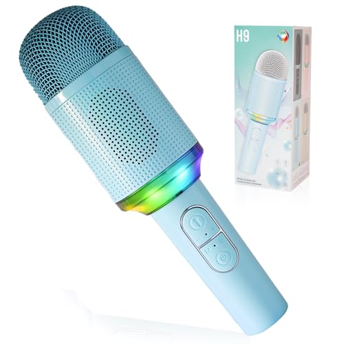 Vailux® Microfono Inalambrico Karaoke | Microfono Karaoke con Luces LED |Micrófono inalámbrico Bluetooth Karaoke para Niños/Adultos | Regalo para Niños | Compatible con Android, iOS, PC. (Azul)