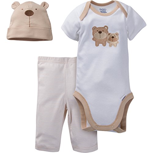 Gerber Unisex-Baby Newborn 3 Piece Bodysuit Cap and Pant Set, Brown Bear, 24 Months
