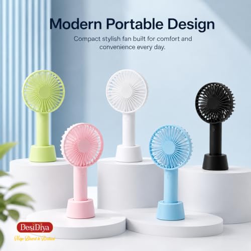 Image of Desidiya Portable Handheld Mini Fan N9 with Stand - USB /Battery Rechargeable, High-Speed Airflow for Desk, Home & Office | Random Color| Desk Fan, Rechargeable Fan
