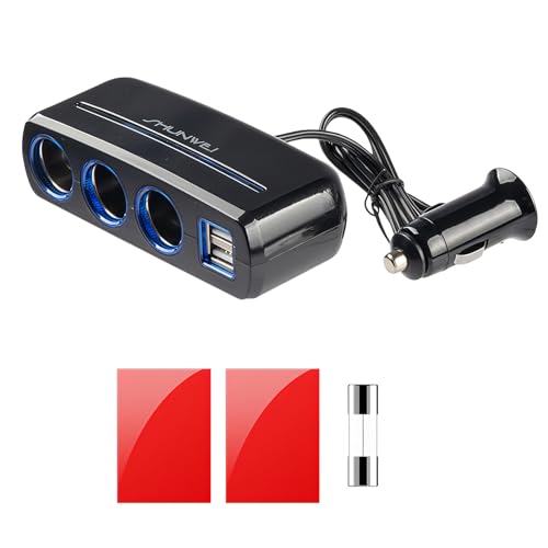 Cargador Mechero Coche, Enchufe Cargador Movil Coche, 5-en-1 Divisor Encendedor de Cigarrillos, 12V/24V Adaptador de Corriente de Coche con 2 Puertos de Carga USB para Dash CAM