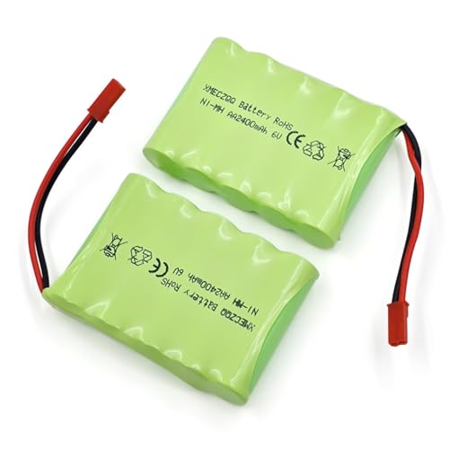 XMECZQQ NiMH Akku 6V 2400mAh, 2 Backup RC Batterien mit JST Stecker, passend für Fernsteuerungsspielzeug wie ferngesteuerte Autos, ferngesteuerte Ingenieurfahrzeuge, ferngesteuerte Roboter, etc.