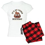 CafePress Damen Schlafanzug Poop Emoji Third Birthday Gr. Large, Mit roter Karo-Hose.