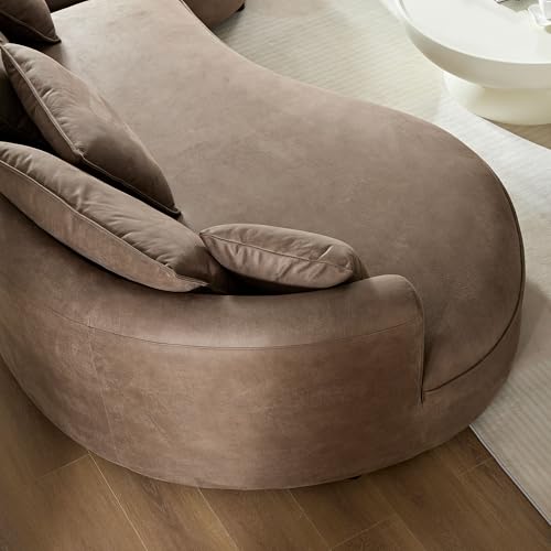 Image of KEIKI 129 inch Curved Oversized Modular Leathaire Sectional Sofa with Right Chaise, 4 Pillows, 3 Back Cushion, Modern Style Comfy 5-Seater Couch, Easy Assembly, for Office, Apartment, Living Room, Brown