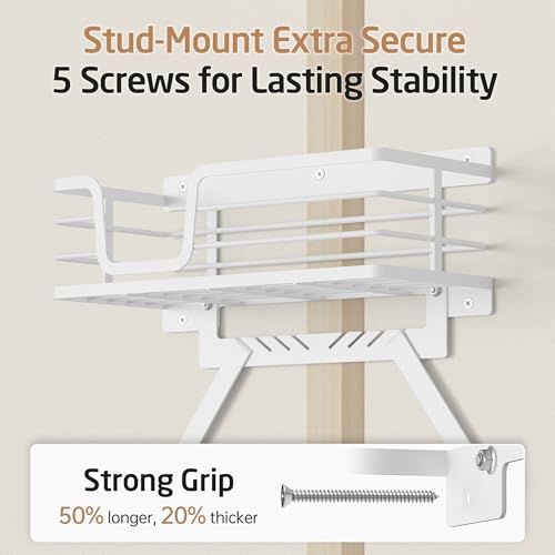 KES 90lb Heavy-Load Ironing Board Hanger Wall Mount, One-Piece Metal Frame Ironing Board Holder with T&V Shaped Hooks, Extra Large Storage Basket, No Breaking Sturdy Screws Included, White, HIR502-WH - Thumbnail 4