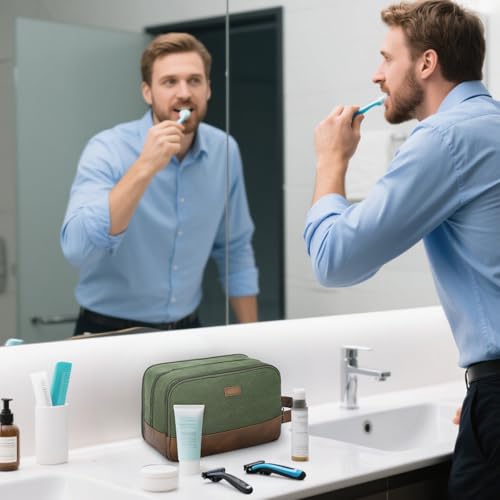 WANDF Travel Toiletry Bag for Men Large Toiletries Shaving Bag Water Resistant Hanging Dopp Kit Travel Accessories Bag for Women Men (Green) - Image 5