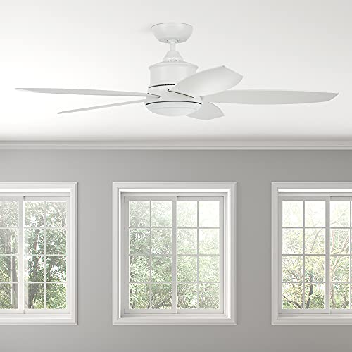 Luminance Claire Ceiling Fan With Lights And Remote Control | 52 Inch Indoor Fixture With Integrated Dimmable Led | Contemporary 5 Blade Design With Downrod Mount, Satin White #TOP2