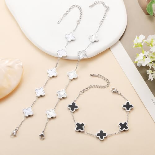 TICVRSS Elegant Four Leaf Clover Bracelet Set - Lucky Gold, White, and Black Chain Bracelets for Women - Perfect Jewelry Gifts - Image 7