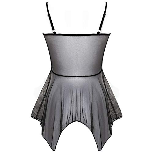 Women Sleepwear Underwear Nightwear Lace Lingerie See-Through Pajamas Dress+Briefs G-string YKDIANZI Black