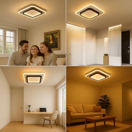 Image of 50W Modern LED Ceiling Light from Acrylic Flush Mount Lamp for Living Room, Bedroom, Kitchen & Office. Modes : Warm, Cool & Natural White (Square)