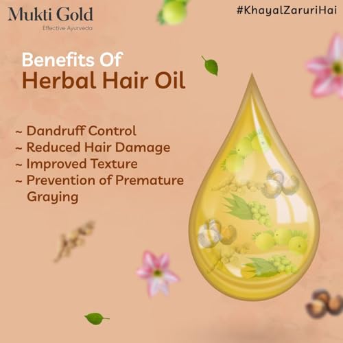 Axiom Mukti Gold Herbal Hair Oil - 200mL | Helps to prevent Hairfall & Dandruff | Enriched with the Ingredients of Almond, Rose, Neem, Lemon | 100% Natural Herbal Hair Oil | Certified Product